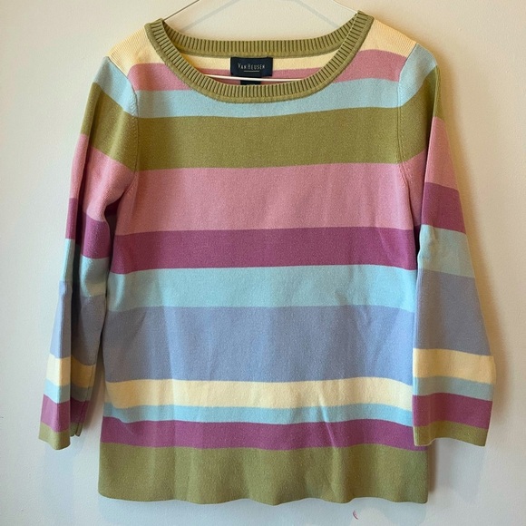 Van Heusen Women’s Pastel Stripe Knit Sweater Long Sleeve Cotton Blend Retro Y2K - Picture 1 of 9